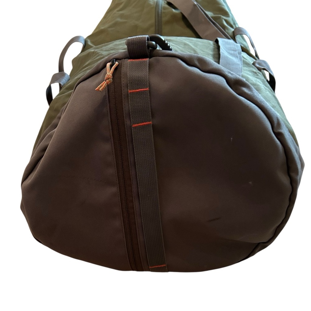 REI Dark Olive Canvas Collapsible Duffel Bag with Brown Straps - Picture 3 of 8